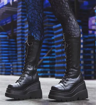 GIGIFOX Plus Dimensiune 43 Brand Pană Tocuri Platforma Trendy Cool Gotic Negru Vampir Nebuni Cosplay Vițel Cizme Pantofi Femei