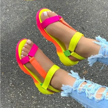 Girseaby 2021 Femeie Sandale INS Fierbinte de Vânzare mai Multe Culori Plus Dimensiune 43 Fluorescente Pantofi Casual Apartament de Vacanță Confortabil F1077