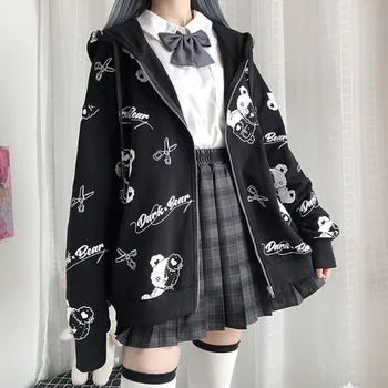Gotic Haina Tricou Pentru Femei De Moda De Primăvară 2021 Haine Ins Preppy Kawaii Hanorace Maneca Lunga Zip Up Hoodie Japoneză Topuri Drăguț