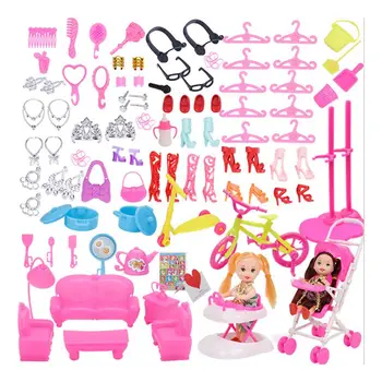Haine Papusa Cadouri Pentru Fete 118 Elemente/Lot Jucarii Copii =10 Rochie Mini + 108 Miniatură Accesorii Canapea Instrumente De Bucatarie Pentru Barbie