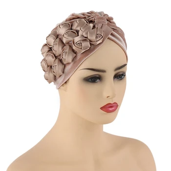 HanXi Femei Flanel Turban Pălărie de Moda de Flori de Trandafir de Catifea Africane Văl Musulman Beanie pentru Doamna Petrecere Accesoriu