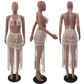 HAOYUAN Sexy Două Piese de costume de Baie Backless Crop Top Ciucure Midi Rochii pentru Femei de Vara Beachwear Tinute Clubwear Seturi de Potrivire
