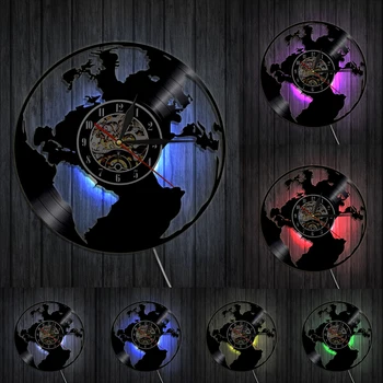Harta lumii a CONDUS Silueta de Fundal De Călătorie în Jurul Lumii disc de Vinil Ceas de Perete cu Design Modern Decor Acasă de Arta de Perete Ceas Cadou
