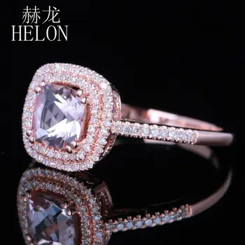 HELON Solid 10K Aur roz Perna 6mm Natural Veritabil Morganite Diamante Trendy Bijuterii Fine de Logodna Inel de Nunta Femei Cadou