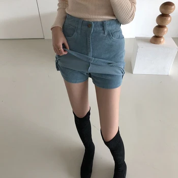 HEYounGIRL Casual pantaloni de Catifea cord Creion Fusta pentru Femei de Moda coreeană Talie Mare Fuste Femei Toamna Split, Mini-pantaloni Scurți, Fusta Harajuku