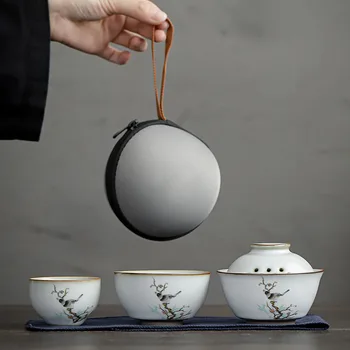 Highend Ceramica de Călătorie Kung Fu Set de Ceai Gaiwan Portabil Teaware Rapid Cupa O Oală și Două Cupe în aer liber Ceainic Drinkware