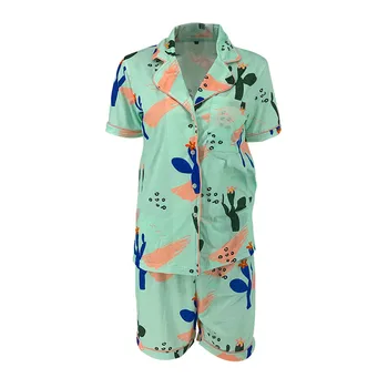 HIRIGIN Femei Sexy Pijama Seturi de Pijamale Pijamale Print V-neck Butoanele Sus Tricouri Bluze Volane, pantaloni Scurți, Pantaloni de Pijama Seturi 2021 Noi