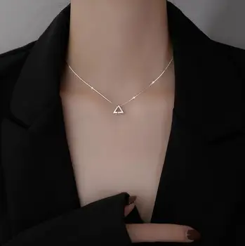 Hot nou argint 925 triunghi colier de sex feminin coreeană mici proaspete geometrice triunghi pandantiv bijuterii GN619
