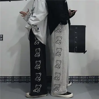 HOUZHOU Stil coreean Pantaloni Largi Picior de Desene animate de Imprimare Harajuku Pantaloni Femei Streetwear Toamna de Moda Streetwear pantaloni de Trening Femei