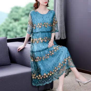 La modă de Vară 2021 Nouă Dimensiune Mare Libertate Temperament Moda Rochie de Plasă de Dantelă Broderie Rochie Femei de Îmbrăcăminte coreeană zh1375
