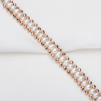 Lnngy Aur de 14K Umplut Bratara cu Perle Naturale de apa Dulce 4-5mm Oval Perla a Crescut de Aur de Culoare Lanț Brățară Femei Farmec Bijuterii Cadou