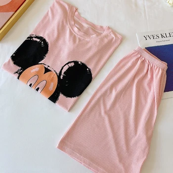 M-2XLEurope NE Dimensiune Disney Mickey Mouse Pijamale pentru Femei Maneci Scurte Topuri Largi și pantaloni Scurți de Pijama Seturi de Pijama Drăguț Pour Femme