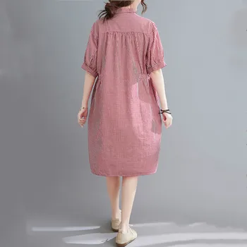 Maneci scurte din bumbac vintage carouri rochii pentru wemen liber casual midi femeie tricou de vara rochie haine elegante 2021