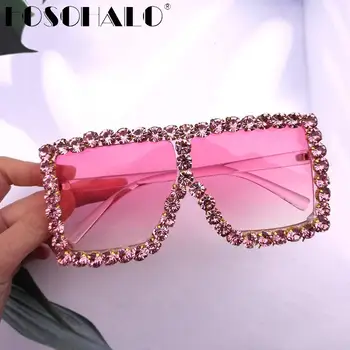 Mare Cadru Pătrat Diamant ochelari de Soare pentru Femei Brand de Lux de Moda Exagerat Roz Galben Supradimensionate de sex Feminin de Ochelari de Soare UV400 Oculos