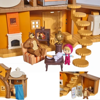 Mașa și Ursul Set de Lux Casa Mare de Desene animate Anime Ziua Kawaii Surpriză Casă de Joacă Jucării de Colecție pentru Fete