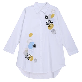 [MEM] pentru Femei Negru cu Dungi Broderie Supradimensionate Bluza Noua Rever Maneca Lunga Tricou Vrac se Potrivi Moda Primavara Toamna anului 2021 1DE1000