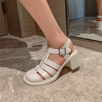 Meotina Sandale Gladiator Femei Pantofi Din Piele Sandale Cu Toc T-Curea Pantofi Toc Gros Catarama Doamna Încălțăminte De Vară 41
