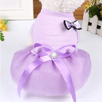 Mic Câine Pisica Dress Shirt Design Arc De Companie Cățeluș Fusta Primavara Vara De Îmbrăcăminte 4 Culori Câine Rochii De Mireasa York Haine Pentru Câini