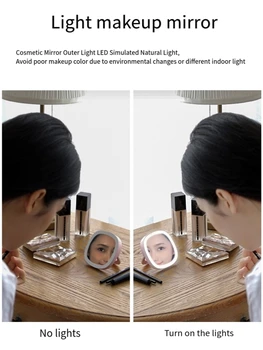 Mini Oglindă de Machiaj, lumini cu LED-uri Desktop Portabil lampa Mici de Pliere Oglinzii 3-culoare Electrodeless Reglaj Oglinda de Machiaj
