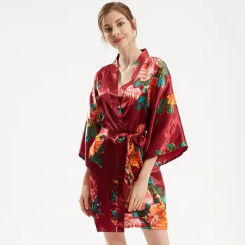 Mini Sexy Pijamale Femei Homewear Imprimare Mireasa Nunta Halat Kimono-Halat De Baie Peste Dimensiunea Lenjerie Intima Jumătate Maneca Îmbrăcăminte De Noapte