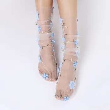 Moda 3D Flori Dantelă Ciorapi Femei Transparent Tul Lung Șosete Femme Vara Ultra-subțire Sosete Femei Rochie Calcetines medias
