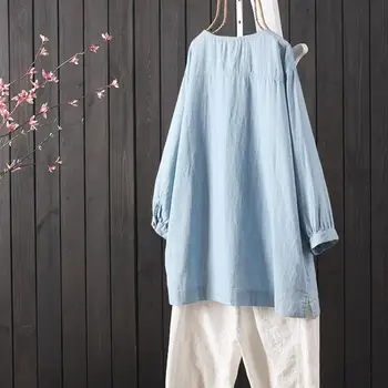 Moda Casual, Camasi Toamna anului 2021 ZANZEA Femei Zburli Bluza cu Maneca Lunga Tricouri Femei Butonul Blusas Supradimensionate Tunica de Bumbac