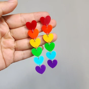 Moda Rainbow de Culoare Ciucure Lung Cercei din Acril pentru Femei Mini Minunat de Piersici Inima Exagerat Ureche Dangles Pandantiv