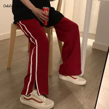 Negru Largi Picior Pantaloni De Moda 2021 Stil Coreean Primavara Pantaloni Femei Talie Mare Streetwear Stripe Pantaloni De Trening Femei