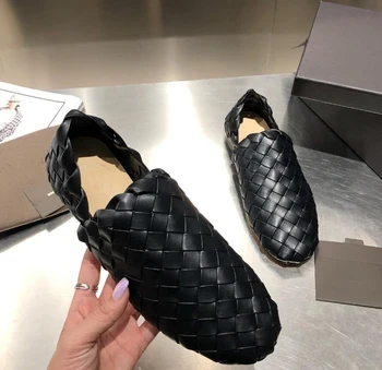 New Real din Piele Țesute Plat Pantofi Femei Mocasini Negru Bej Real din Piele Slip on Casual de Primavara Toamna Pantofi Leneș Catâri Confort
