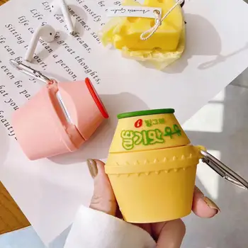 Noi Coreea Drăguț 3D cu Banane și căpșuni Lapte sticlă de protecție, Căști fără Fir de Încărcare caz pentru airpods 1 2 caz Bluetooth
