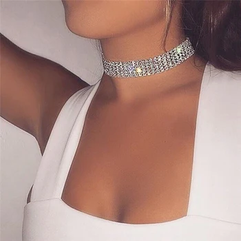 NOI Cristal Stras Cravată Colier pentru Femei Accesorii de Nunta de Argint de Culoare Lanț de Punk Gotice Coliere Bijuterii Collier Femme
