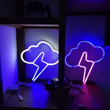 Noi cu LED-uri Lumina de Neon Lightning + Nor Semn Lumini Becuri Lampă de Perete Decor Acasă Partid de Masă USB + Cutie Baterie Alimentat