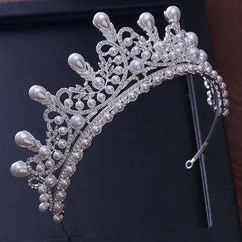 Noi Diademe De Mireasa Noiva Regina Diademă De Argint De Culoare De Metal Bijuterii De Păr Coroana De Perle De Cristal Diadema Femei Nunta Accesorii De Par