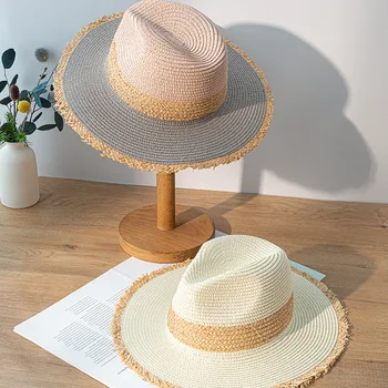 Noi Plaja Panama Pălărie de Vară, Pălării de Soare pentru Femei Beach Pălărie de Paie pentru Femei UV Capac de Protecție chapeau femme 2021 Călătorie Pac Gorras
