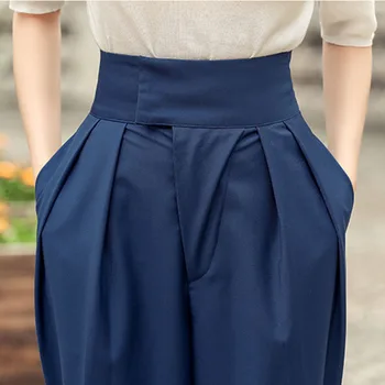 Noi Sosiri coreeană de Moda Pantaloni Harem 2021 Vară Cutat Talie Mare Libertate Birou Doamnă Glezna-Lungime Pantaloni Femei Albastru Fund