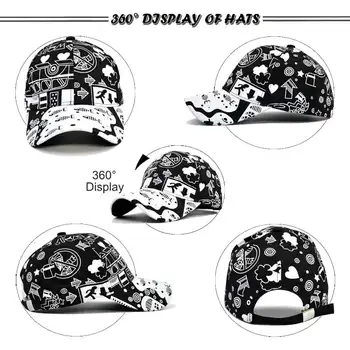 Noua Moda Unisex Femei Bărbați Pălării Reglabil Alb-Negru Imprimare Color Graffiti-potrivire Cuplu Șapcă de Baseball Capac Reglabil