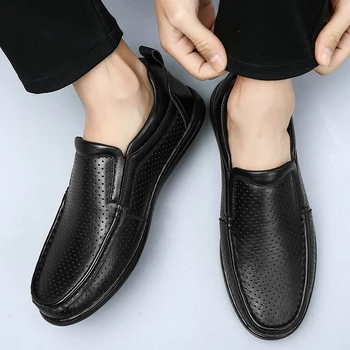 Noul Negru Clasic Concis Mens Casual Pantofi de Piele de Gol Afară permeabil la Aer de Dimensiuni Mari Mocasini de Agrement de Afaceri Încălțăminte Elegant