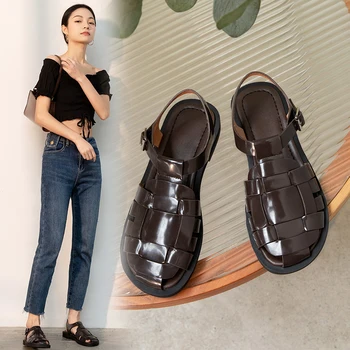 Nouă Femei Sandale Fashion Catarama Curea din Piele Gladiator Sandale Casual cu Toc Gros Vara Pantofi pentru Femei Pantofi Romane