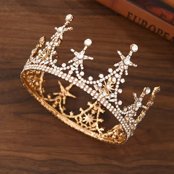 Nunta Accesorii De Par De Culoare De Aur De Cristal Rotund Diademe Și Coroane Stras Stele Regina Printesa Diademe Mireasa, Bijuterii De Păr