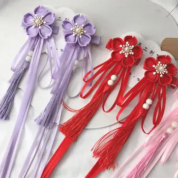 O pereche de stil retro Hanfu floare franjurata panglică de păr accesorii și kimono accesorii pentru copii etapă cap floare ac de păr