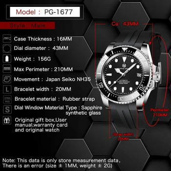PAGRNE DESIGN Nou Sport Automată Ceasuri 300m Impermeabil Scufundări Profesionist Ceas pentru Bărbați Safir de Sticlă Mecanice Wriswatch