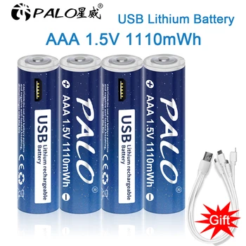 PALO 1.5 V AAA Baterie Li-ion 1110mWh Li-polimer USB Reîncărcabilă Litiu USB Baterie AAA + Cablu USB