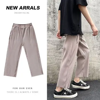 Pantaloni cutat de Moda pentru Bărbați Casual Pantaloni Largi de Oameni Streetear coreean Primavara-Vara Subțire Casual Matase de Gheață Pantaloni Barbati M-5XL