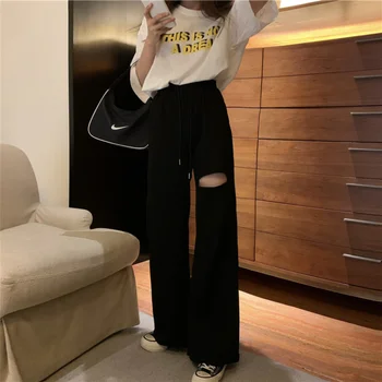 Pantaloni largi Picior Femei Casual Gaura de Vară 2021 Nou Stil coreean Liber de Moda de Înaltă Talie de sex Feminin de Toate-meci Solid Uri Simple Chic