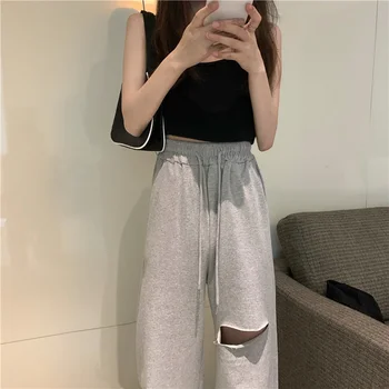 Pantaloni largi Picior Femei Casual Gaura de Vară 2021 Nou Stil coreean Liber de Moda de Înaltă Talie de sex Feminin de Toate-meci Solid Uri Simple Chic