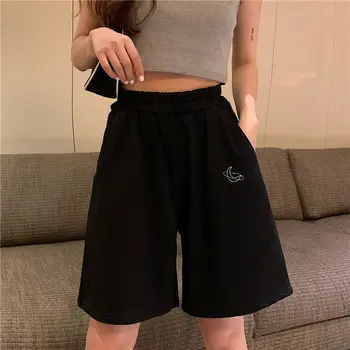 Pantaloni Scurți Femei Imprimate Harajuku Ins Stil Coreean Solid Elastic Talie Mare Colegiu Liber Largi Picior Pantaloni Sex Feminin Buzunare Petrecere A Timpului Liber
