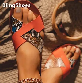 Pantofi de vara pentru Femei, Papuci, Sandale de Plajă Sexy Serpentine Deget de la picior Deschis Doamnelor Pantofi de Cruce Curea de sex Feminin Diapozitive Roma Plat Flip Flops
