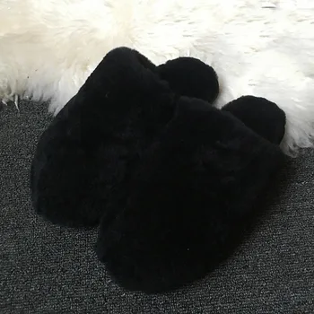 Piele De Oaie Natural De Moda De Iarnă Cu Blană Papuci De Casă Papuci De Interior De Lână Cald Casual, Papuci De Casă, Acasă Pantofi
