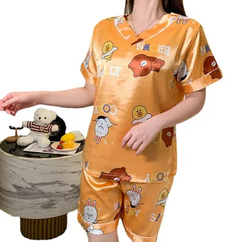 Pijama de Vara pentru Femeie Gheață Silk V-neck Dulce de Desene animate Drăguț Fată Liber 5XL Cod Costum