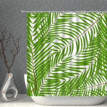 Planta verde model Duș Cortina de Bambus, Frunze de Lotus Impermeabil Tesatura de poliester Cu Cârlige Decor de uz Casnic Baie ecran